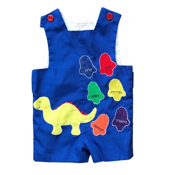 Handmade "Teach Me" Garments Boy's Dinosaur Color Print Button Tab John John‎ 2T - Picture 1 of 6